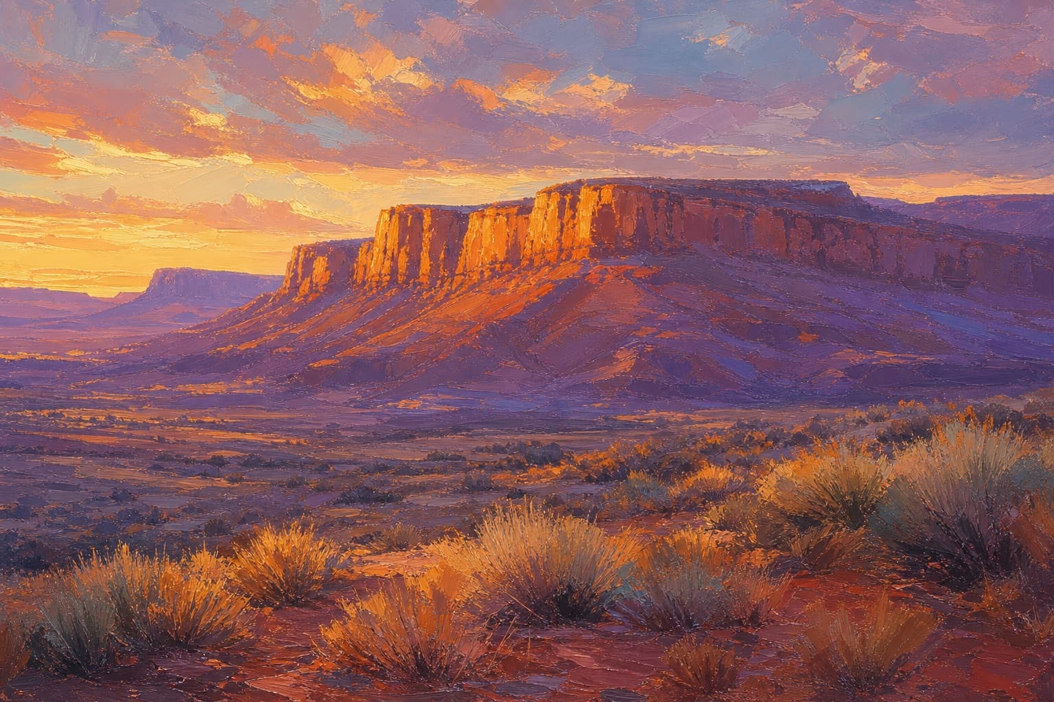 Evening Mesa, Last Glow landscape painting